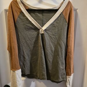 SHEIN Earthy Tones V-Neck Long Sleeve Top